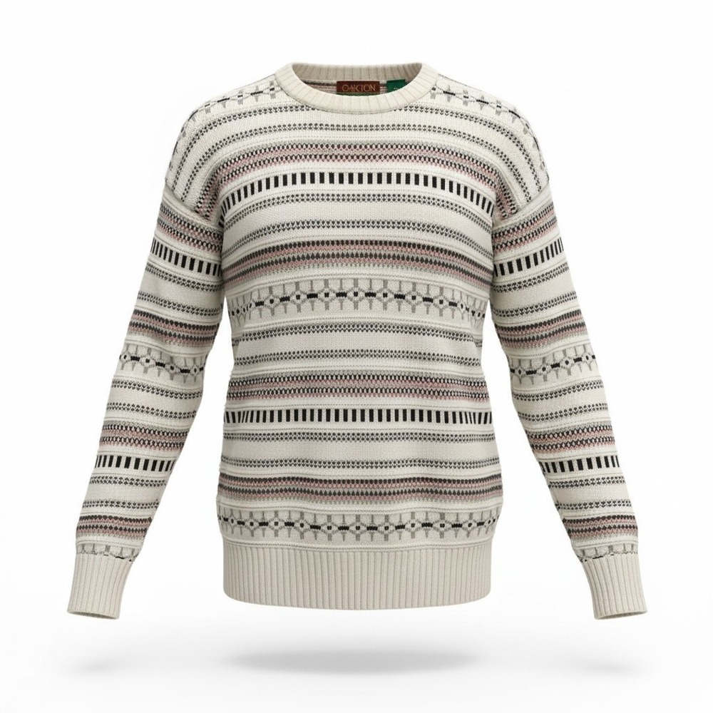 Vintage Oakton Limited Fair Isle Crewneck Sweater Women's L 100% Cotton Y2K